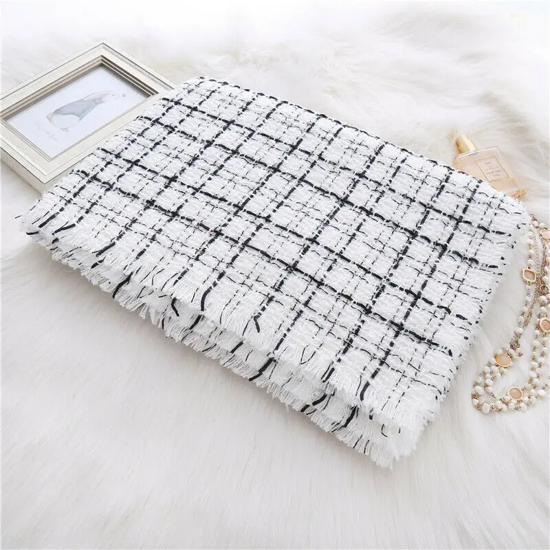 Women Pashmina Winter Plaid Warm Shawl Oversize Cashmere Wrap Stole Long Scarves | Аксессуары для одежды