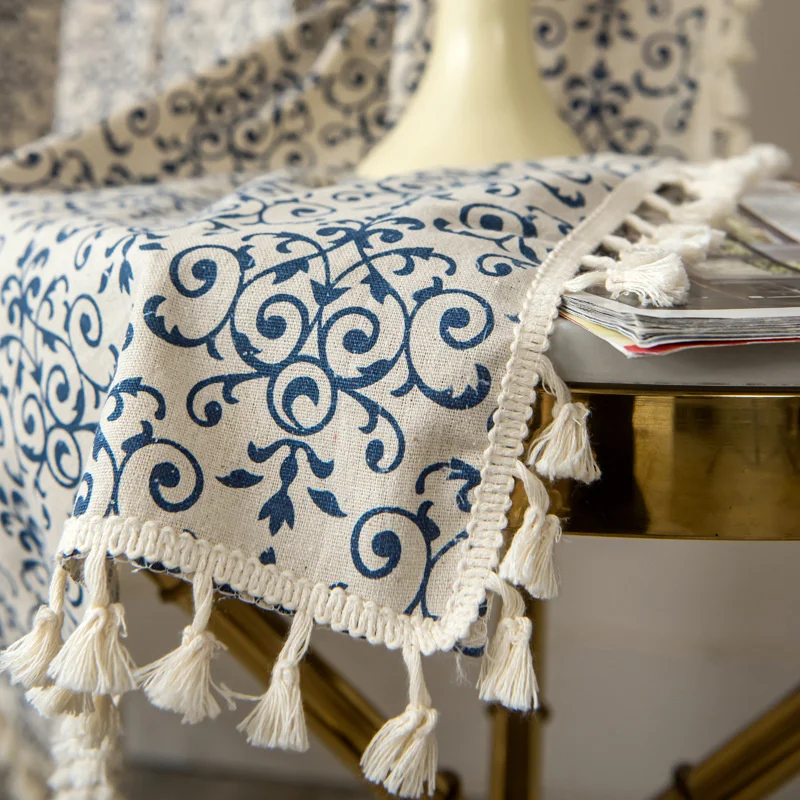 Сине-белая фарфоровая комнатная занавеска с кисточками интерьер для Дома Ретро