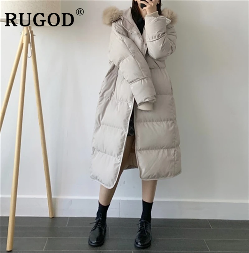 RUGOD Элегантное Длинное Пальто парка женское винтажное однотонное двубортное