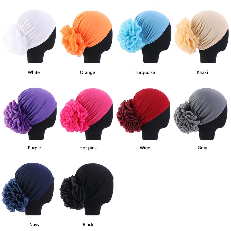 

Hair Caps Turban Hat Muslim Big Flower Women Headscarf Pile Heap Cap Women Soft Comfortable Hijab Caps Islamic Chemotherapy Hat