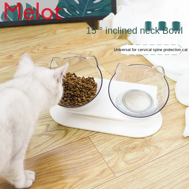 

Кошачья миска прозрачная двойная стеклянная миска для кошачьего корма чаша для воды, миска для кошачьего корма держатель кошачья миска сте...
