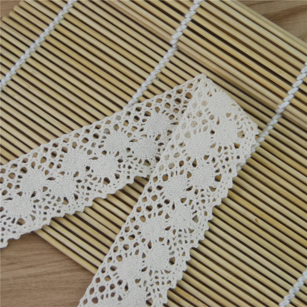 Tela de encaje de algod&oacute;n de 38mm, accesorios de costura de tela de marfil, cinta de decoraci&oacute;n para vestido de novia, suministros de manualidades, 50 yardas, LC110-5