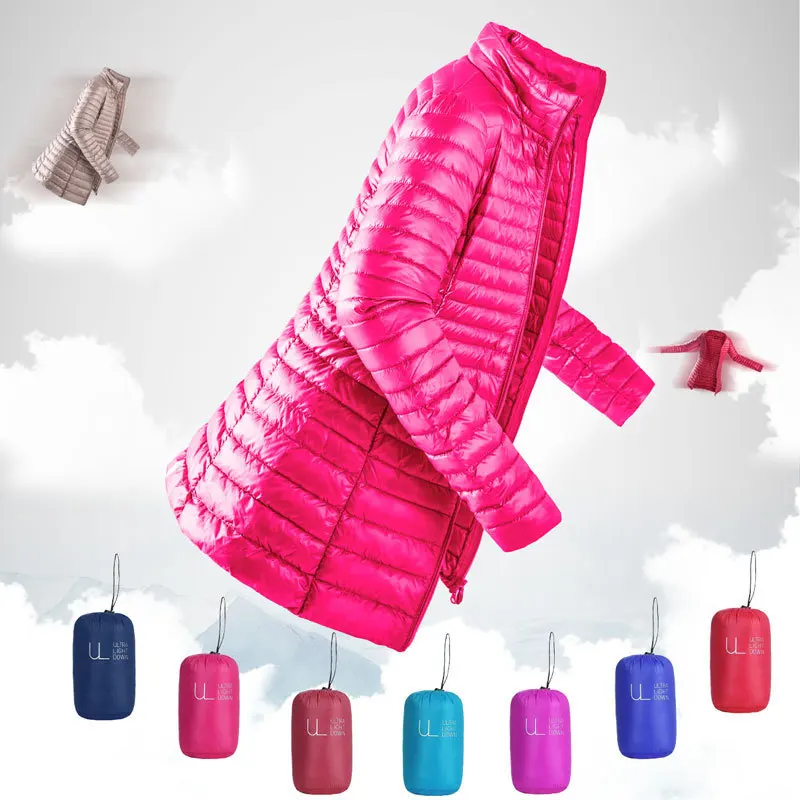 Новинка весна-осень 2019 стильная тонкая приталенная пуховая куртка средней длины