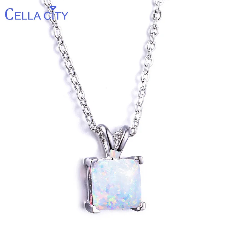 Женское ожерелье из серебра 925 пробы с квадратным опалом|Ожерелья| |