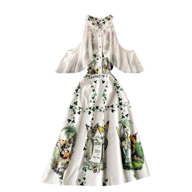 

2021 Temperament Fashion New Spring Vestidos Women's Hollow Strapless Ruffled Halter Neck long Dress party dress