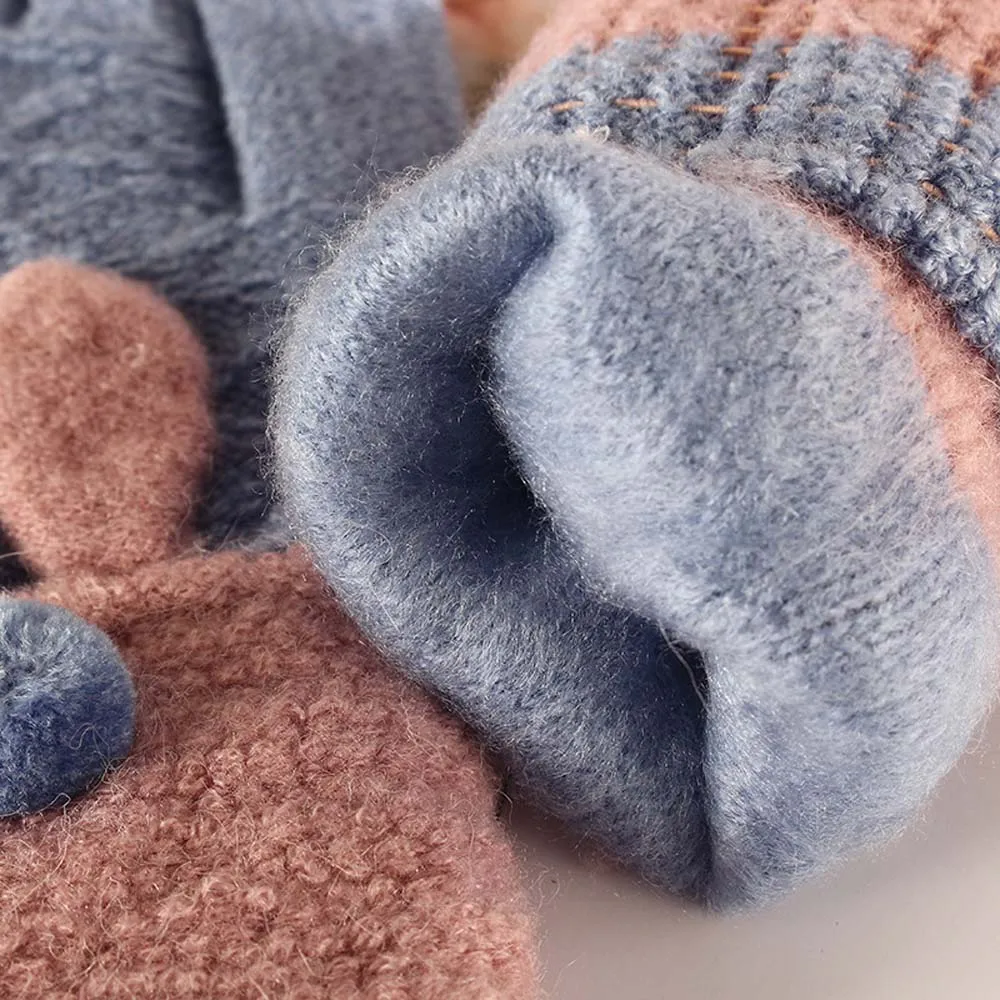 Женские вязаные перчатки с заячьими ушками 1 пара теплые зимние плотные