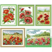 embroidery needlework poppy garden cross stitch kits stamped patterns 11ct 14ct counted printed craft sewing decoration gift set