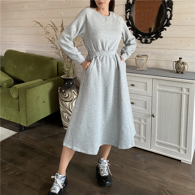 

women's winter and spring minimalist dress, thick waist dress, high elasticity, casual,
