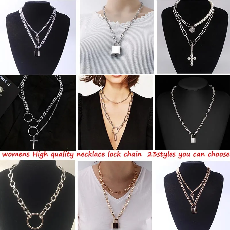 Ожерелье женское в стиле панк/хип хоп толстая цепь с замком для свитера ожерелье