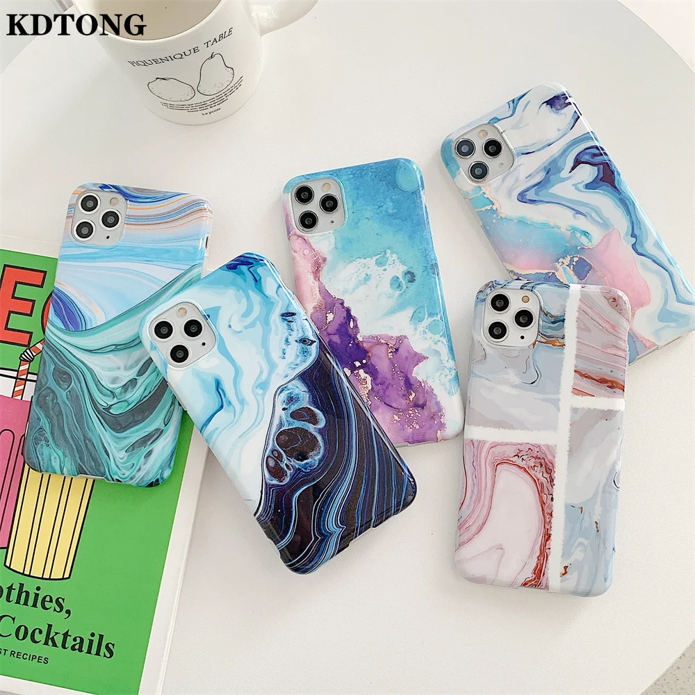 

Marble Phone Case for iPhone 12 mini 11 Pro Max XR X XS SE 2020 7 8 Plus Shell Soft IMD Glossy Coral Slim Shockproof Back Cover