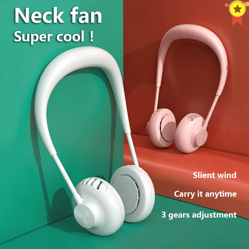 Беслопастной мини вентилятор на шею 3 передачи с зарядкой от USB бесшумные