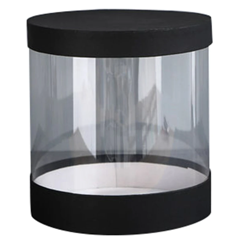 Round Flower Paper Boxes Flowers Bucket Transparent PVC Cake Gift Box Ladies Presents Packing Case Lid Party | Дом и сад