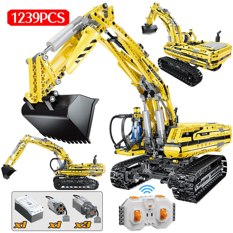 

City Engineering Vehicle Technical RC Excavator MOC Brick Model Car Remote Control Building Block Childrens Toy Birthday Gift