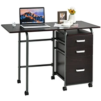 folding computer laptop desk wheeled home office furniture w3 drawers hw66328