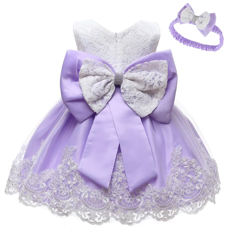 Purple Платья для маленьких девочек; коллекция года; Летние Детские вечерние платья на крестины для маленьких девочек; платье для первого дня рождения; свадебное платье для новорожденных; vestidos - Цвет: Purple