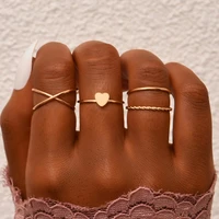 4 pcsset retro adjustable geometric heart finger ring set accessories for women jewelry