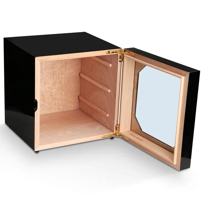 

Anna 5218019 Best Sale Cigar Box Black Gloss Piano Finish Cedar Lined Cigar Cabinet Humidor 3 Drawers for Cigars Small Mini Case