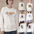 Женская одежда, модная белая рубашка с длинным рукавом, серия с мультяшным принтом щенка, о-образный вырез, повседневный осенний теплый пуловер с капюшоном