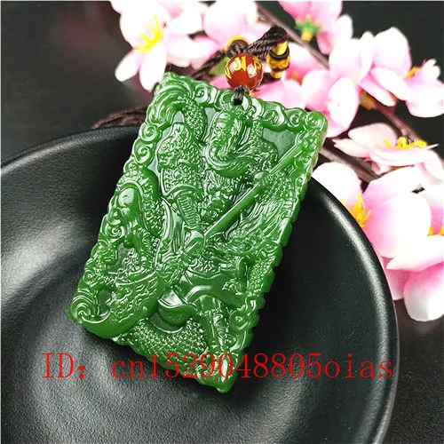 Natural Green Chinese Jade Dragon Warrior Pendant Necklace Fashion Accessories Charm Jewelry Carved Pixiu Amulet Gifts for Women | Украшения
