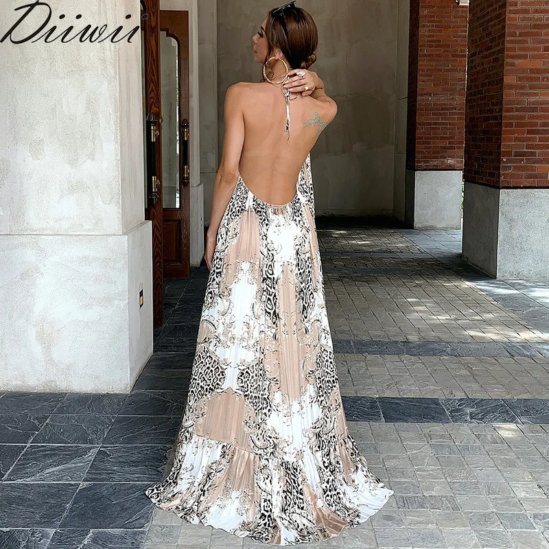 

Diiwii Women's Halter Halter Dress Goddess Fan 2021 New Women's Summer Leopard Print Long Skirt