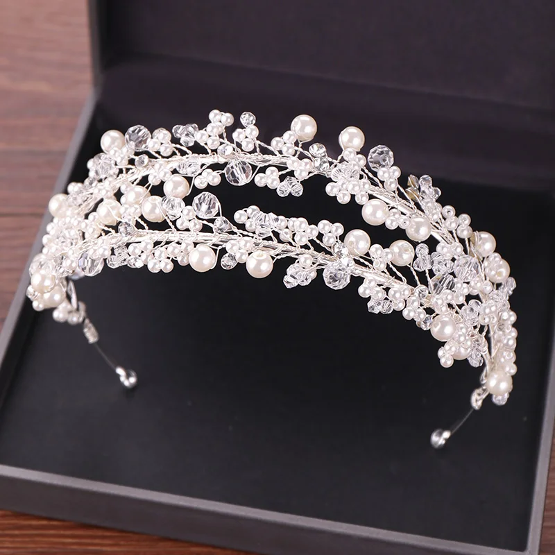 White Pearl Bridal Hairbands Tiaras Wedding Crown Headband For Bride Hair Jewelry Pearl Wedding Hair Accessories Headwear
