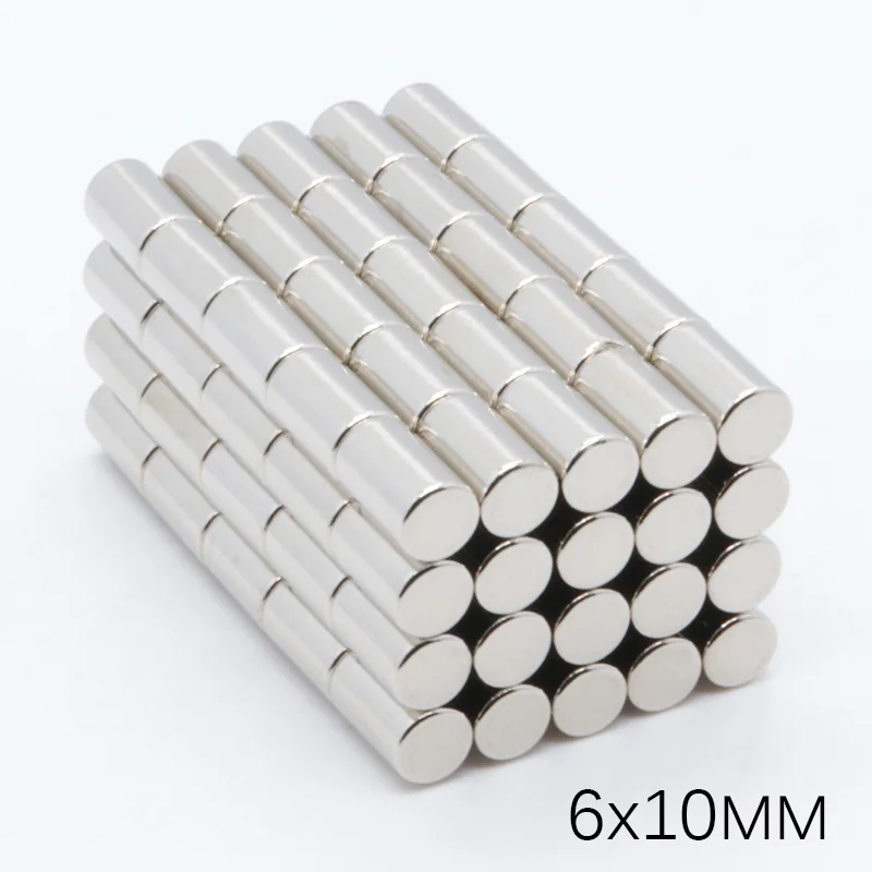 

100pcs 6x10 mm N35 NdFeB Super Strong Powerful Small Round Rare Earth Neodymium Magnets 6 x 10 mm Bulk Customized Fridge