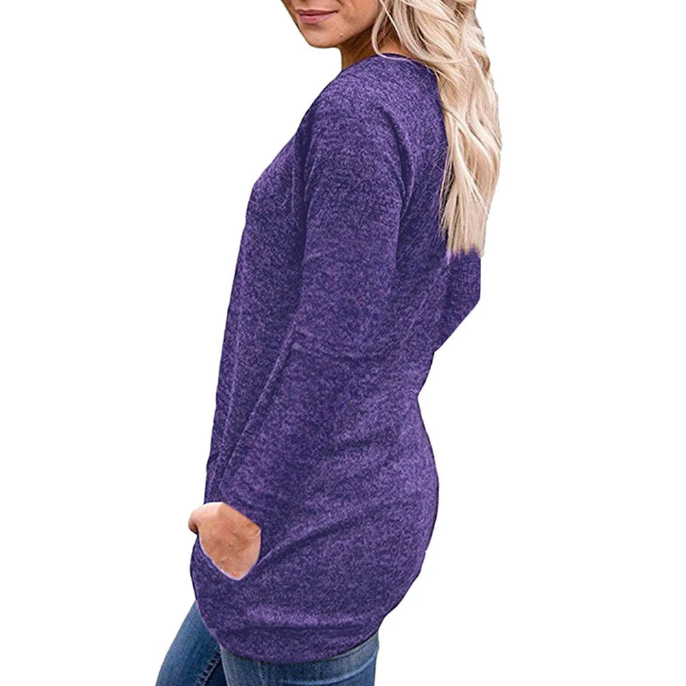 

Women Solid Color Long Sleeve Crew Neck Button Casual Pullover Blouse Knitwear Ladies Winter Sweaters