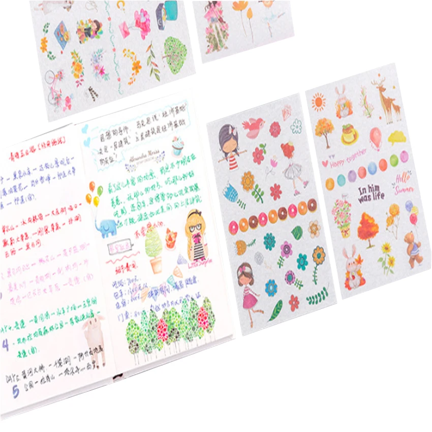 6 шт./лот милые маленькие свежие бумажные наклейки прозрачные ПВХ детские