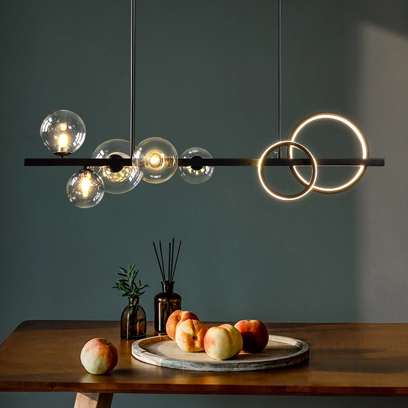 

Modern creative G9 LED long dining room living room chandelier Nordic minimalist bar cafe magic bean glass ball hanging lights