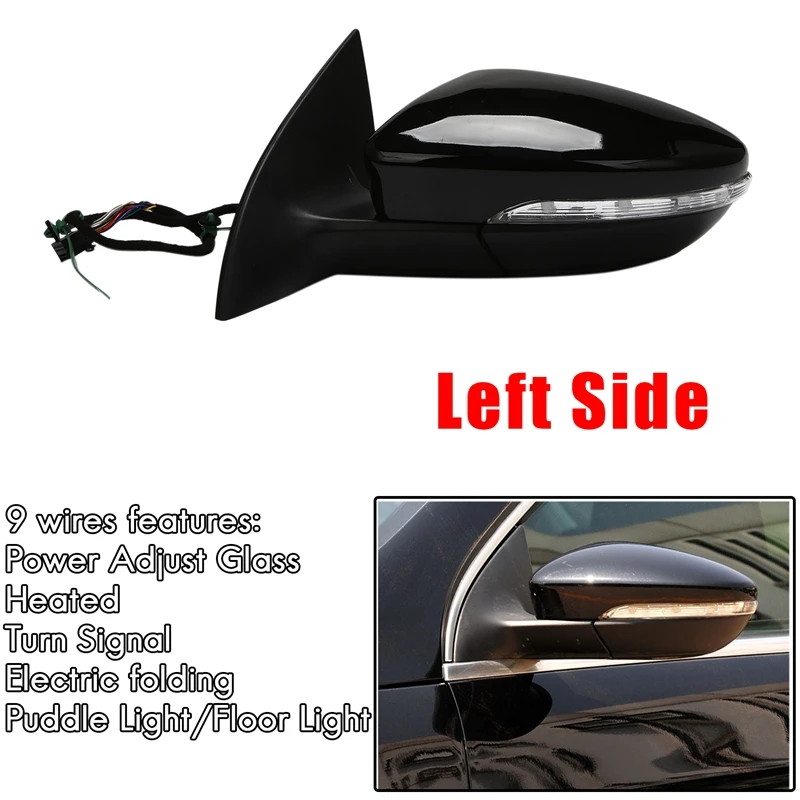

Side Rear View Mirror Assembly Power Heated Folding Turn Signal 9 Wires for Passat CC 2008-2018 LH Black