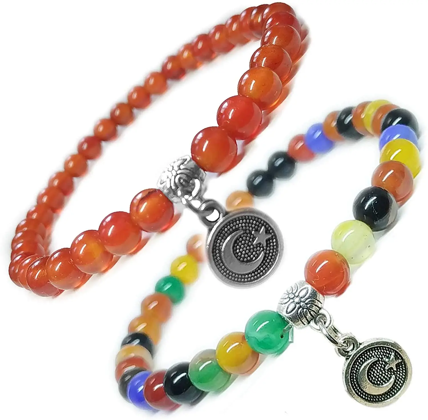 

2PCS Eid Muslim Prayer Beads Bracelet,Islamic Jewelry For Women Islam Gifts Natural Agate Tasbih 33-Bead Elastic 6MM Rosary