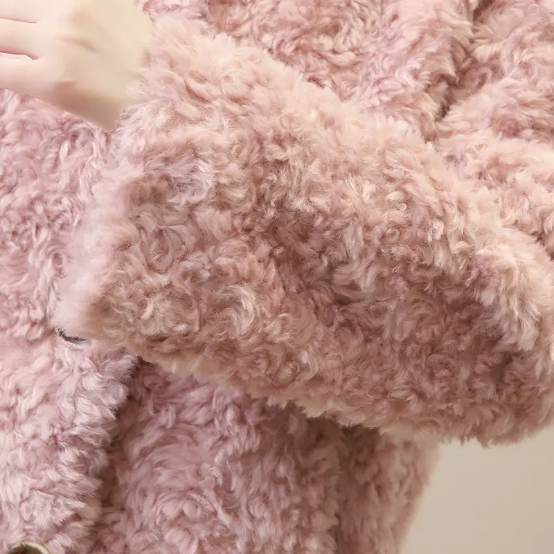 Winter Fur Coat Female 2023 Long Sheep Shearling Jackets Women Wool Casual Coats O-neck Single Breasted Jaqueta Feminina X844