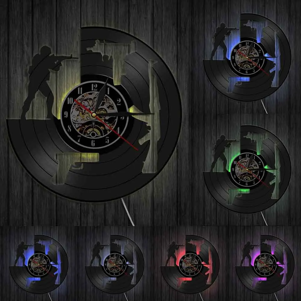 Пистолет для стрельбы дизайн граммофон виниловая запись настенные часы оружие