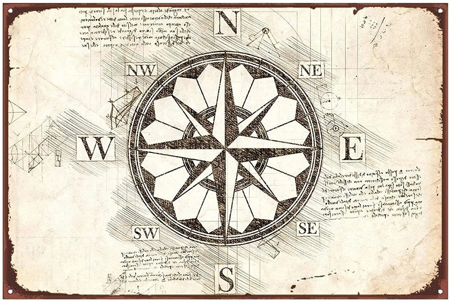 

Mariners Compass Vintage Style Metal Sign Iron Painting for Indoor & Outdoor Home Bar Coffee Kitchen Wall Decor 8 X 12 Inch