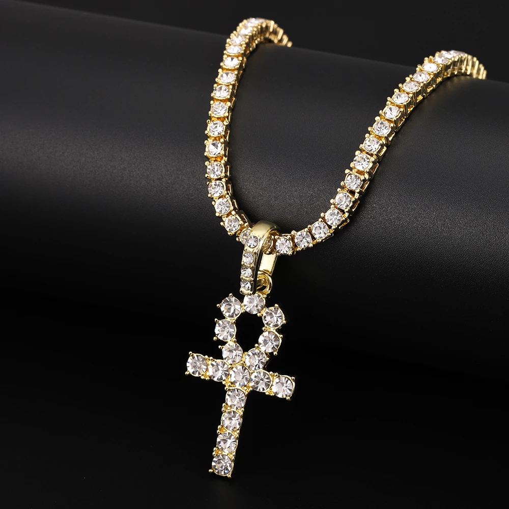 Ankh серебро Цвет Женская обувь в стиле хип хоп из золота Стразы ключ жизни Египет