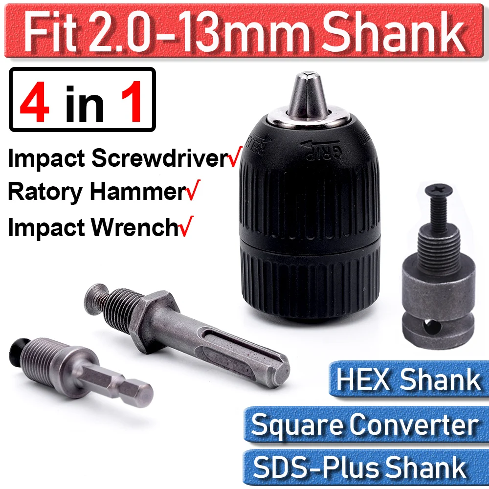 

SDS Plus Shank 4 in 1 Fit Routary hammer Hex Adaptor Square Converter Impact Wrench Socket 1/2" UNF key word drill chuck D30