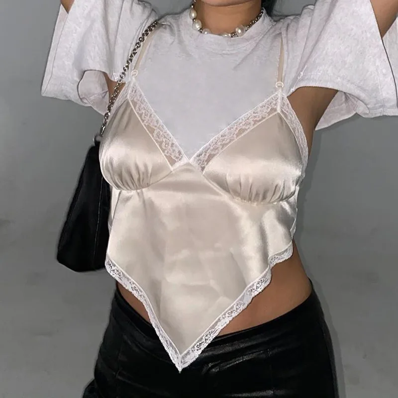 

Summer and Autumn Silk Strap Vest Sexy Features Lace Strap Bottoming Shirt Women's 2020 Fashion New Irregular Women's Strap