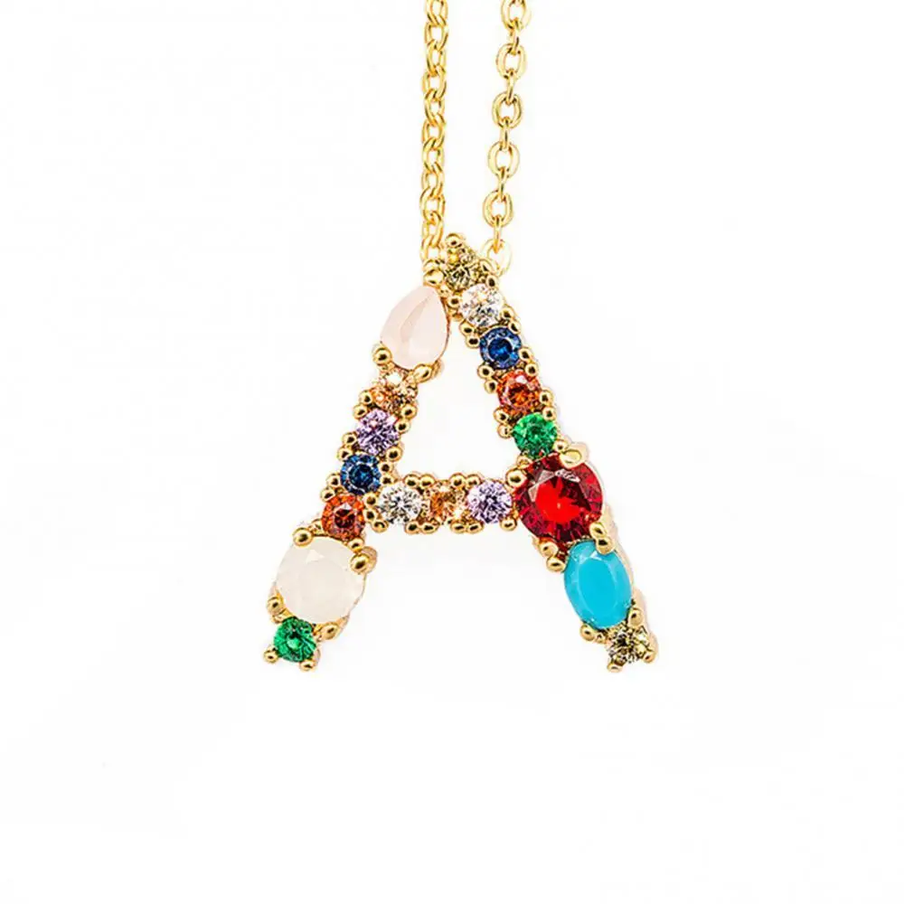 

Necklace Gift Women Jewelry Pendant Necklace Alloy Letter Silver 925 Multicolor Initial Rhinestone Metal A-Z Necklaces Party Chr