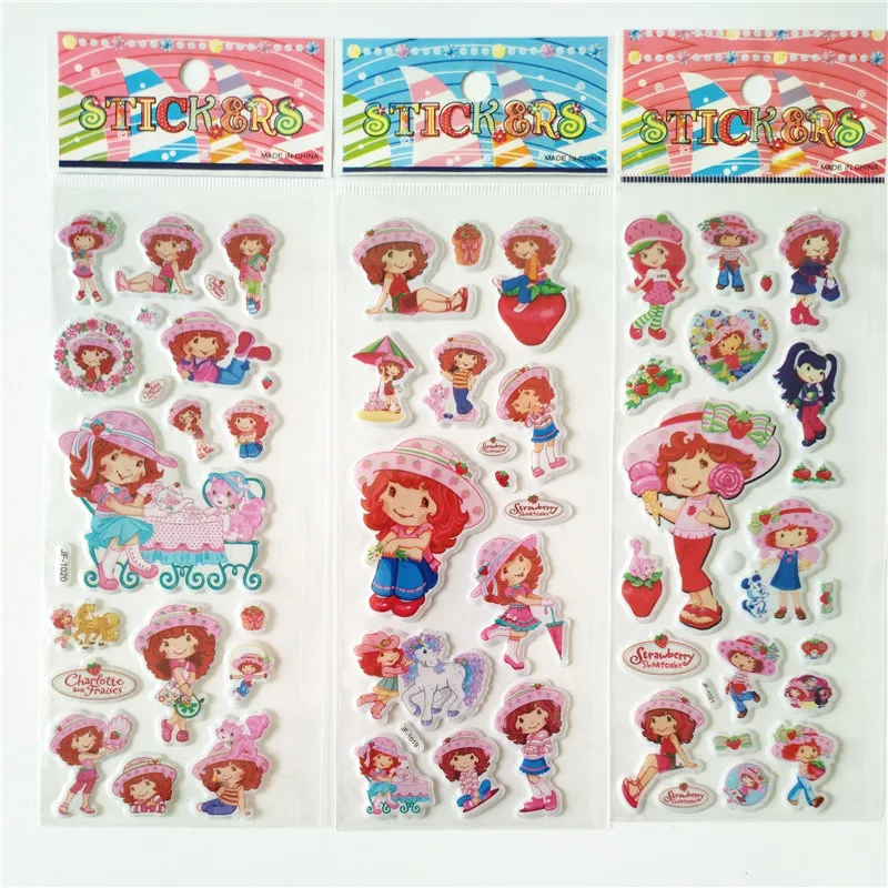 Pegatina para ordenador port&aacute;til con dise&ntilde;o de fresa para ni&ntilde;as, libro de recortes de espuma, bricolaje, Kawaii, decoraci&oacute;n de diario, juguetes de burbujas, 6 uds.-0