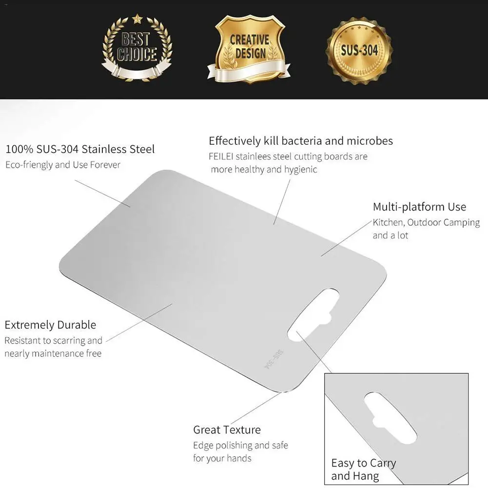 Stainless Steel Cutting Board Kneading Mat Mildew Antibacterial Household Fruit Food Supplement Kitchen 30E | Дом и сад