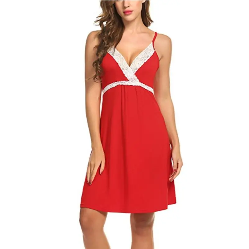 

2021 New Women Sexy Cross Wrap V-Neck Midi Lingerie Dress Solid Color Floral Lace Patchwork High Waist Nightgown Backless Sling