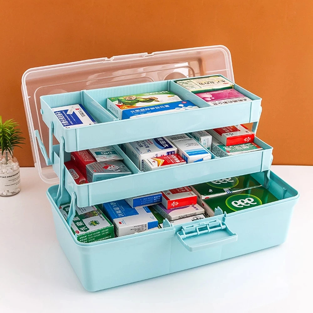 

Large Medicine Box Plastic 3 Tiers Portable Storage Box Transparent Cover First Aid Kit Sundries Organizer Cabinet Pill Box