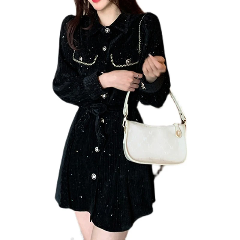 

2022 весеннее Модное Новое Женское платье Французский стиль Хепберн маленькое черное платье Талия для похудения мини-юбка А-силуэта