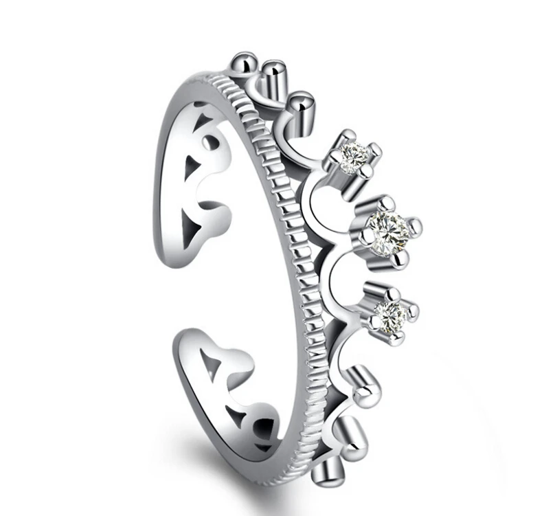 

POPACC 925 Sterling Silver Lovers Wedding Rings Anillos Women Zircon Crystal Queen's Crown Opening Bridal Rings