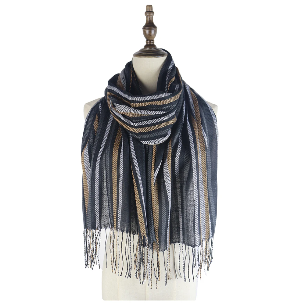 

шарф зимний Pashmina Polyester Shawls Capes Long Scarfs Bufandas Invierno Mujer Stripe Tassel Spring Stole