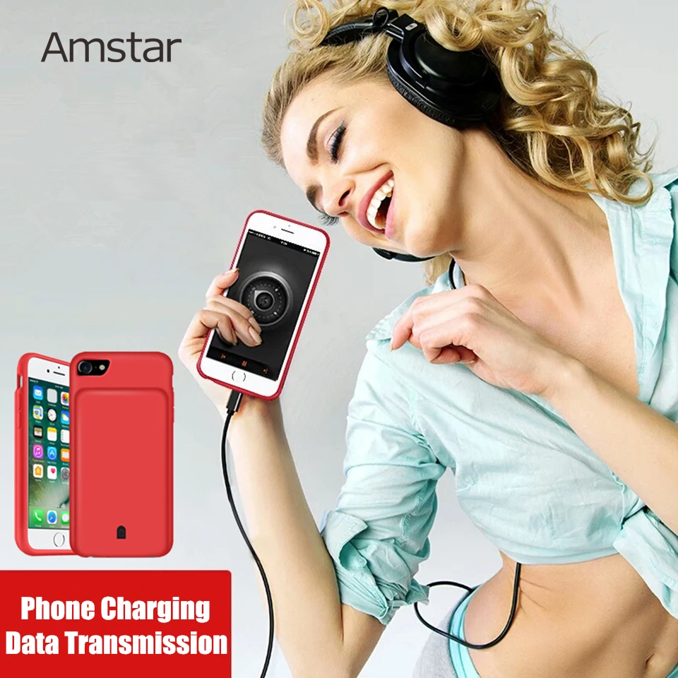 Amstar зарядное устройство чехол Силиконовый противоударный Power bank для iPhone 6 6s 7 8 plus