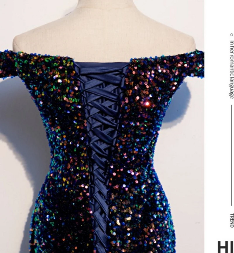2021 Лидер продаж из ткани украшенные блестками в Русалка Темно-синие v-образный