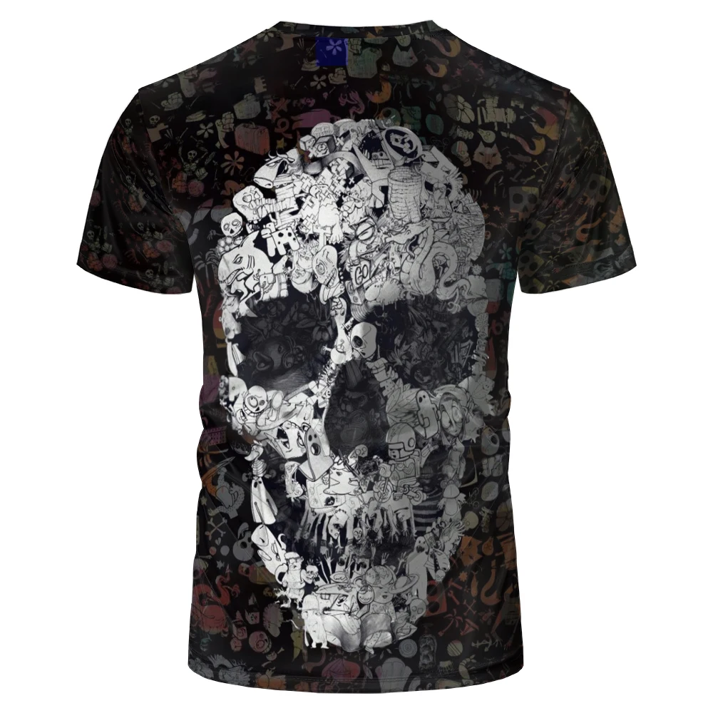 

Men's Clothes Black Breathable O-Neck Short Sleeve Skull Print T-Shirt Summer Street Demon Slayer Casual Personality Top TShirt