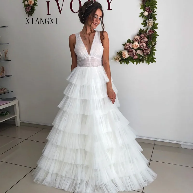 

Женское вечернее платье до пола, Белое Бальное Платье без рукавов с V-образным вырезом, 2020