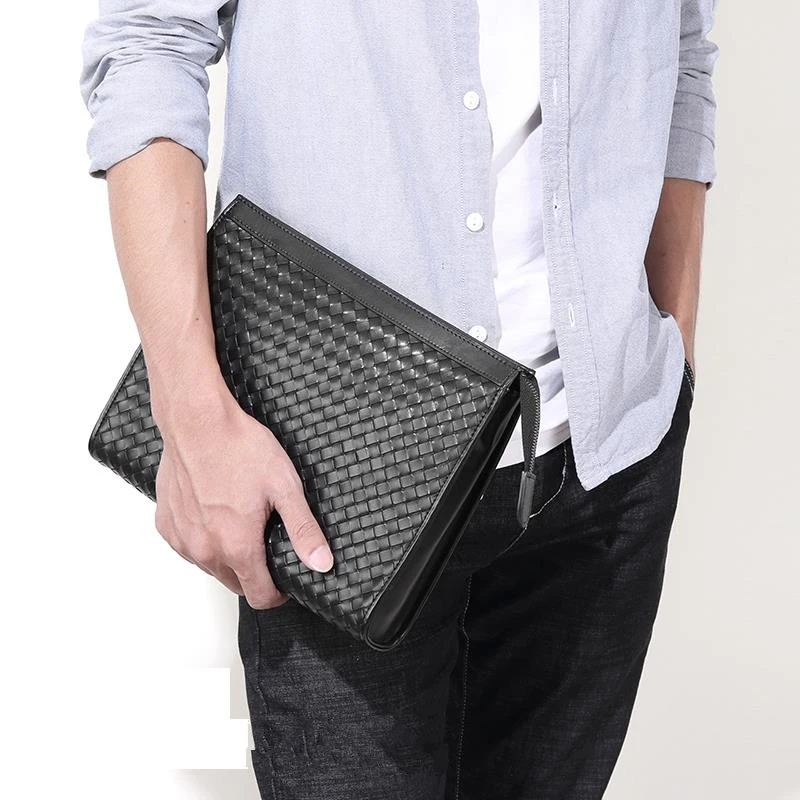 2020 new style 100% calfskin woven business men s clutch high-end brand envelope bag multifunctional large-capacity envelope bag